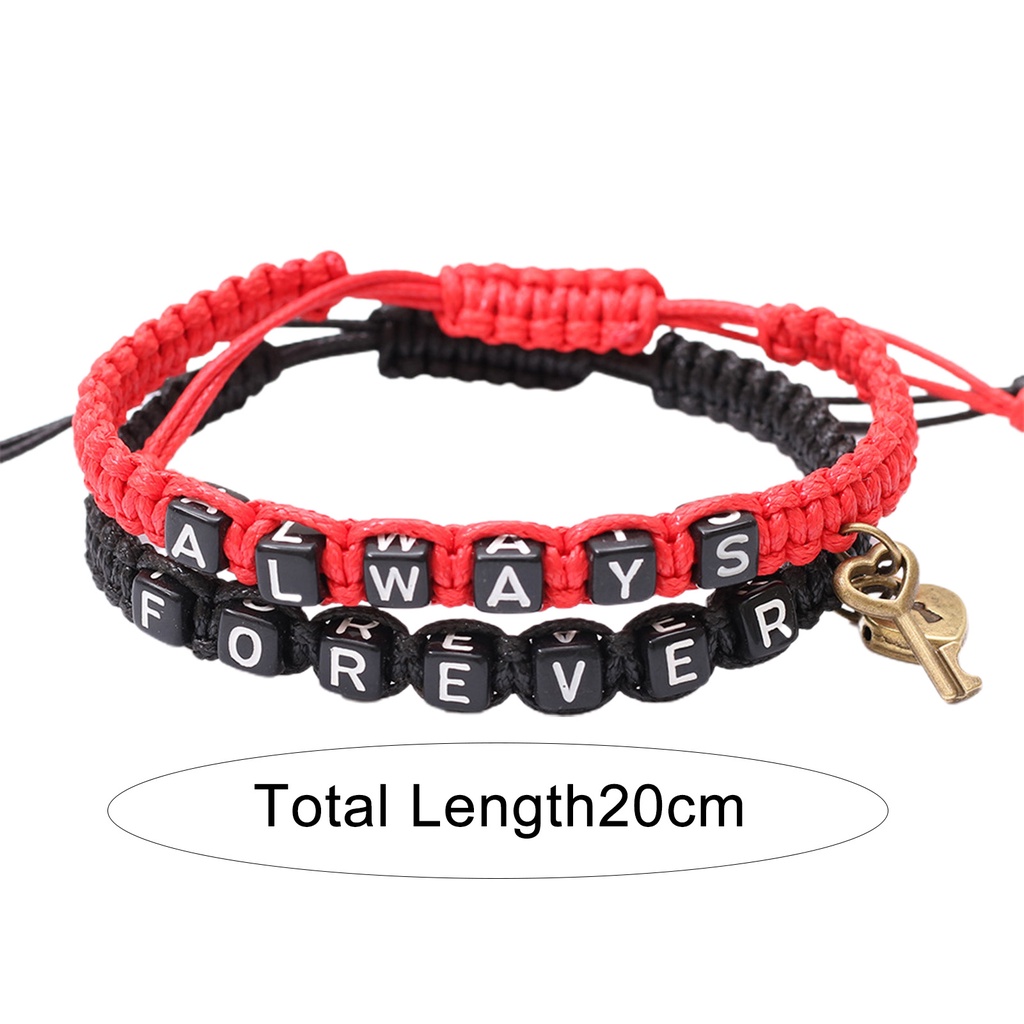 Hu Hu Hu Hu Hu Alat Bantu Pasang Kacamata♡ 2pcs / set Gelang Tali Kepang Aksen Tulisan Love Always Forever Untuk Pasangan / Pria / Wanita