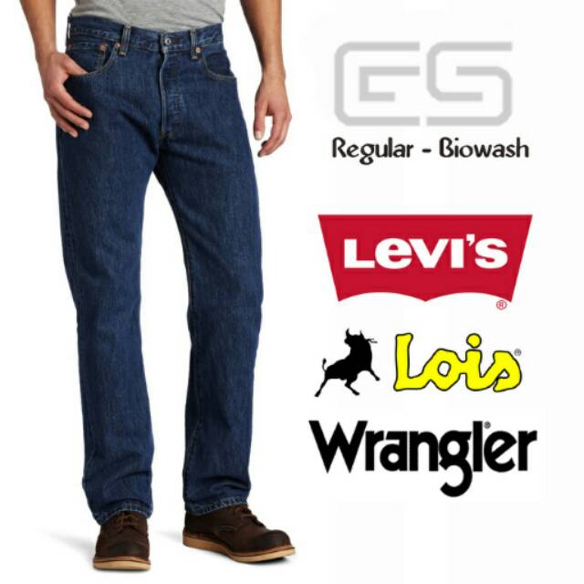 CELANA JEANS PRIA REGULAR BIOWASH/BIRU TUA - LEVIS - WRANGLER - LOIS