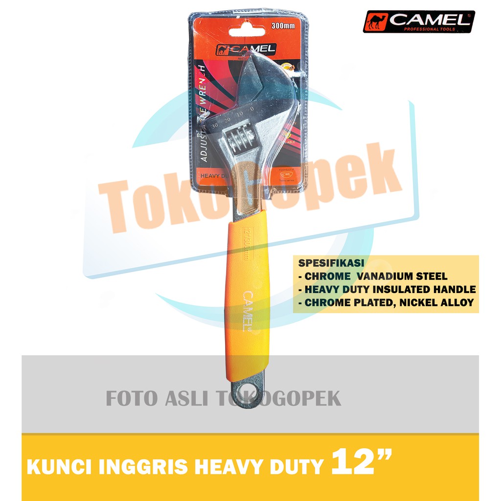 CAMEL HEAVY DUTY ADJUSTABLE WRENCH - KUNCI INGGRIS CHROME 12&quot; INCH