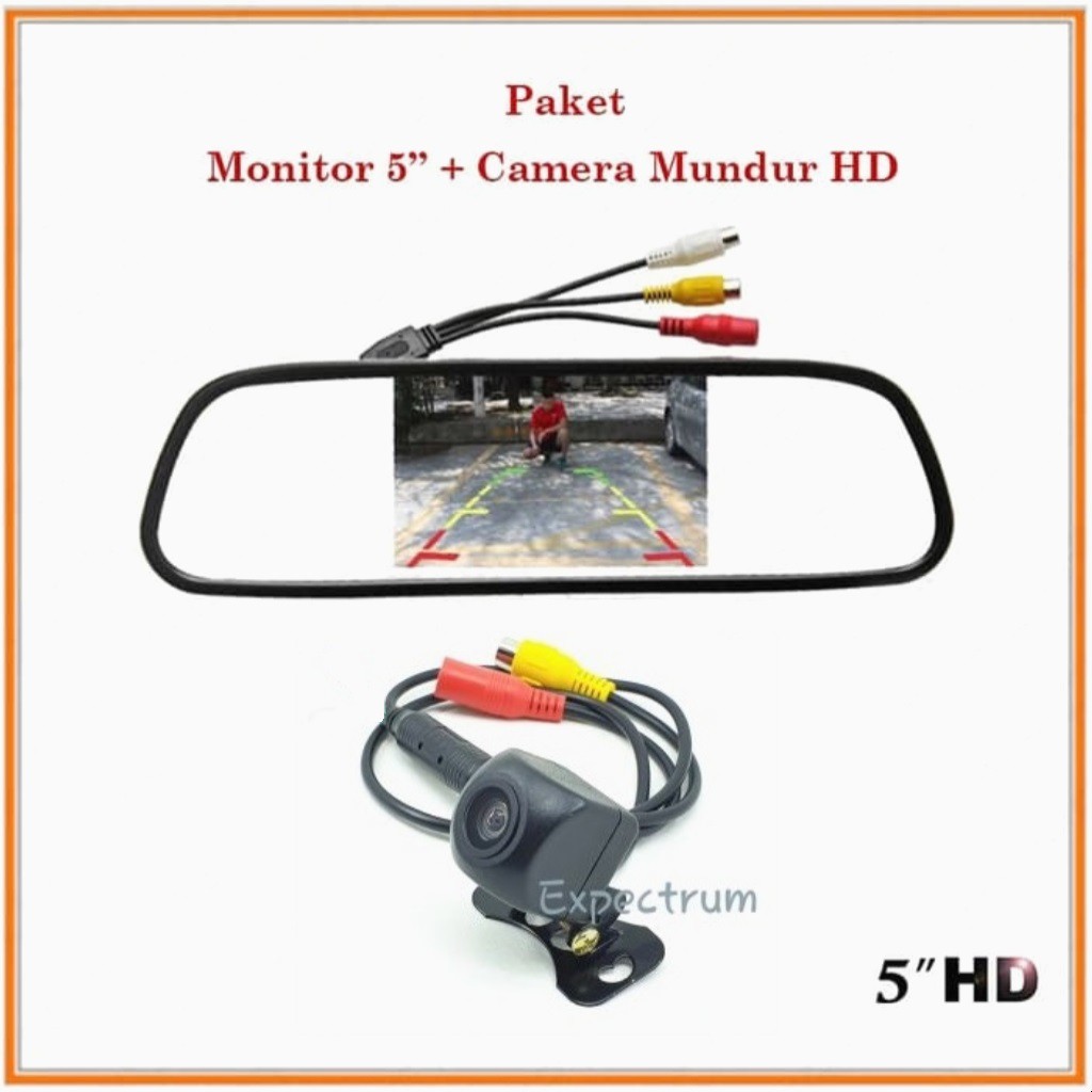 Monitor Mirror TFT Parking 5 inch - PAKET Kc Spion Mbl &amp; Kamera CCD HD