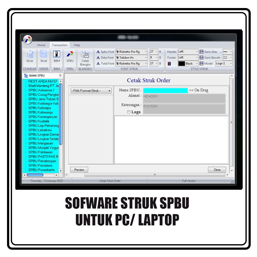 Sofware Struk SPBU Bensin Full Version PC/Laptop Terbaru Lifetime