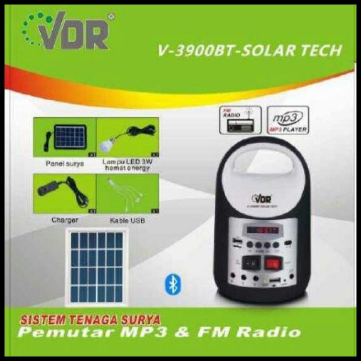 Lampu Emergency Multifungsi Vdr V 3900 Bt Usb Solar Tech Mp3 Bluetooth