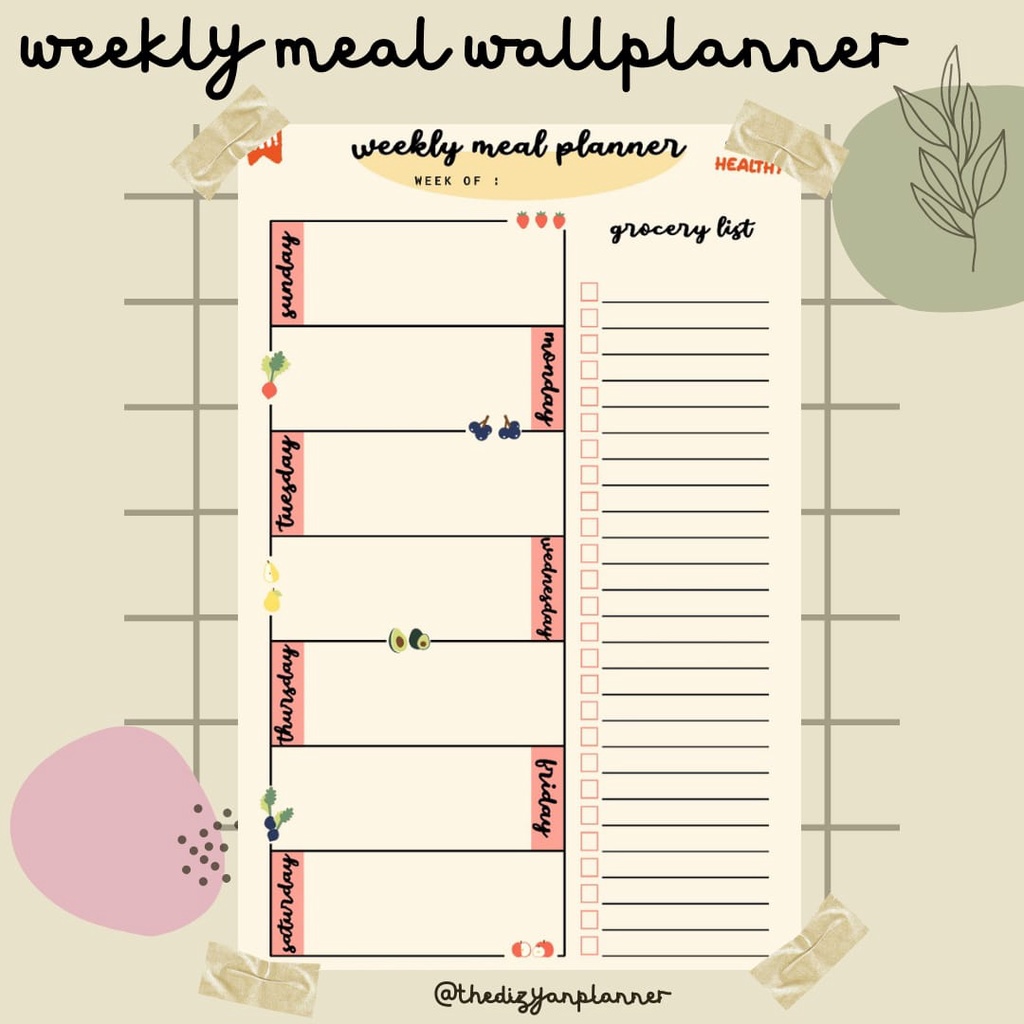 

Wall Planner / Schedule Board / Weekly Meal Planner / Wipe and Clean Planner