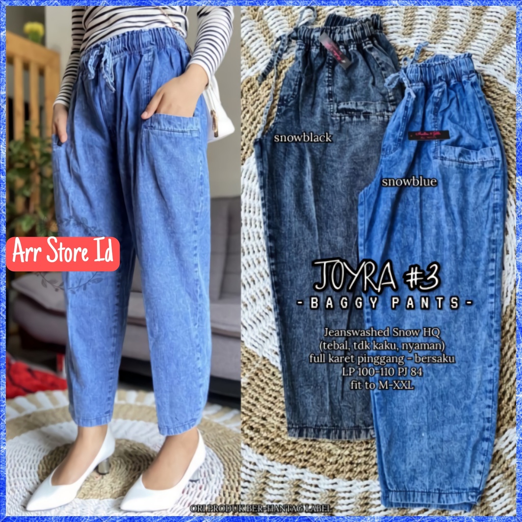 Joyra Celana Baggy Bagy Pants Panjang Jeans Wanita Jumbo Premium Pinggang Karet Kekinian Lp 75-100 P 86 Allsize