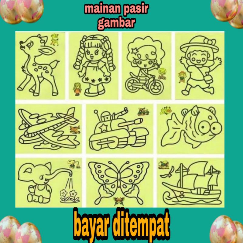 Mainan Edukasi Anak Gambar Pasir Mewarnai Dengan Gliter Ukuran 16,5 Cm x 12 Cm