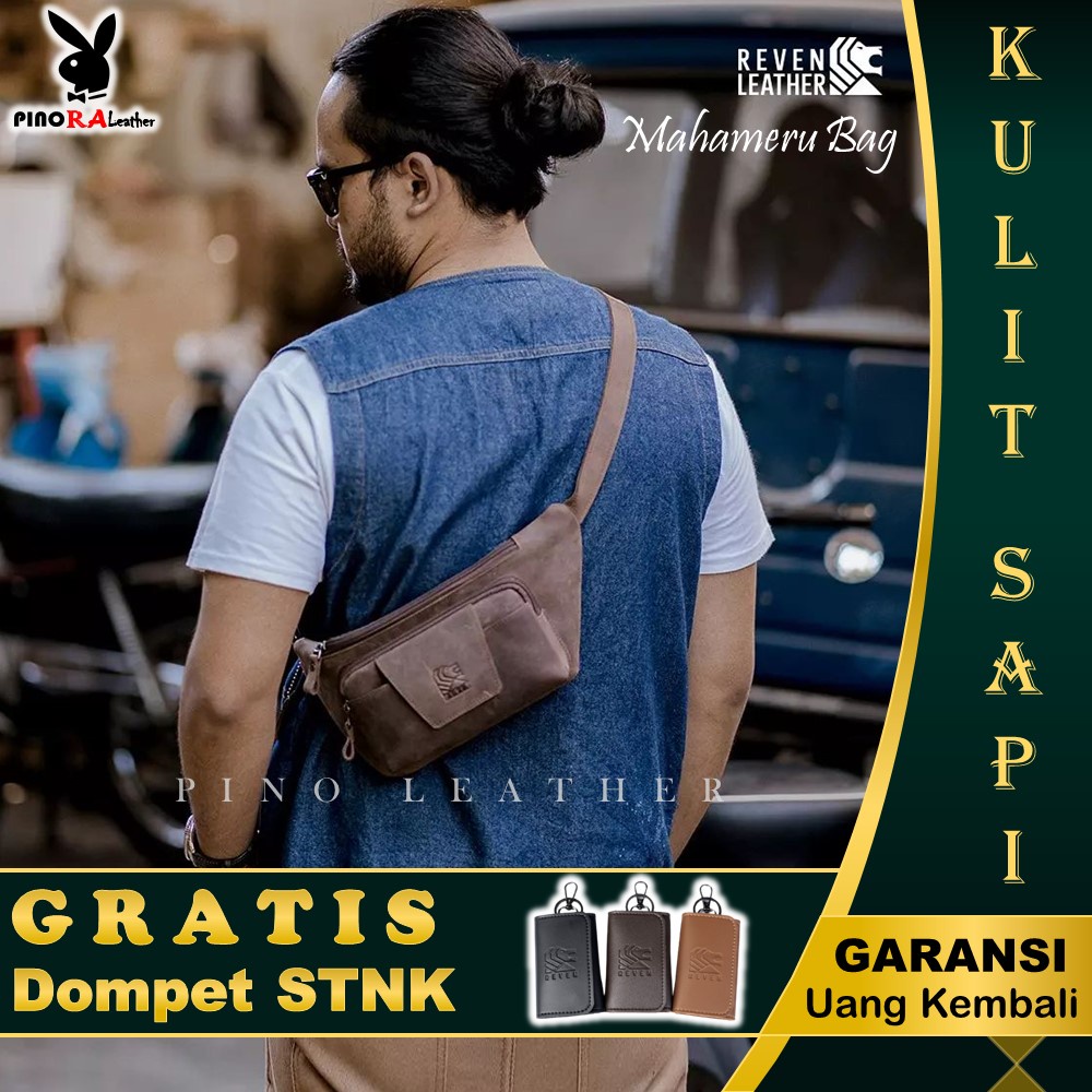 Tas Pinggang Pria Waistbag Kulit Slempang Sling Bag Branded Original Sapi Asli Premium Reven Mahamer