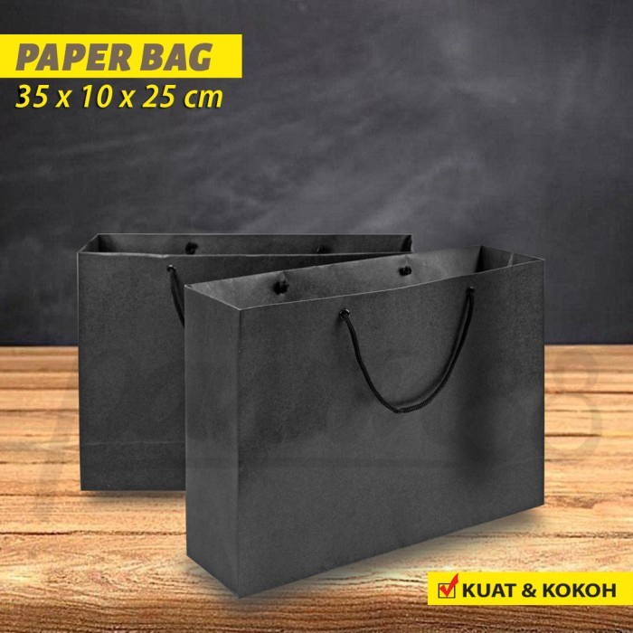 

NEW Paper Bag HITAM - Paper Bag Polos Tali kur - 35 x10 x 25 cm