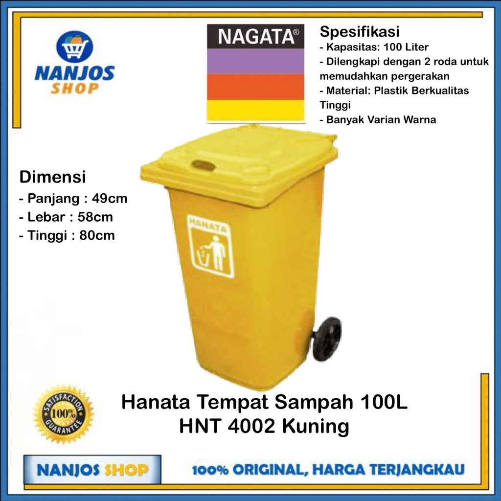 Hanata Tong Tempat Sampah Dustbin Roda Gerobak Hnt4002 100 Liter Kuning