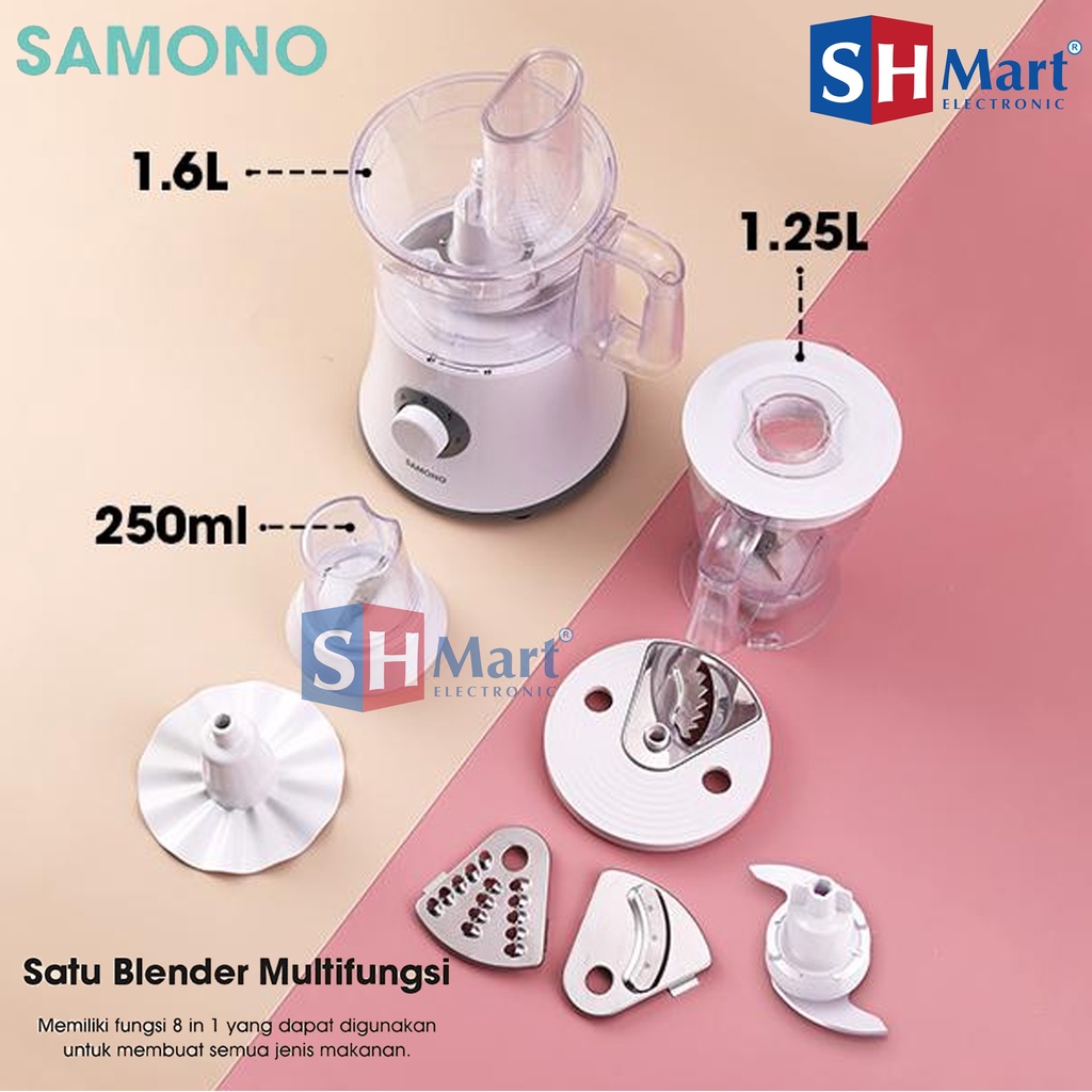 SAMONO BLENDER PLASTIK 8 IN 1 MULTIFUNGSI FOOD PROCESSOR DAN FOOD CHOPPER PENGGILING DAGING SW-FPW500