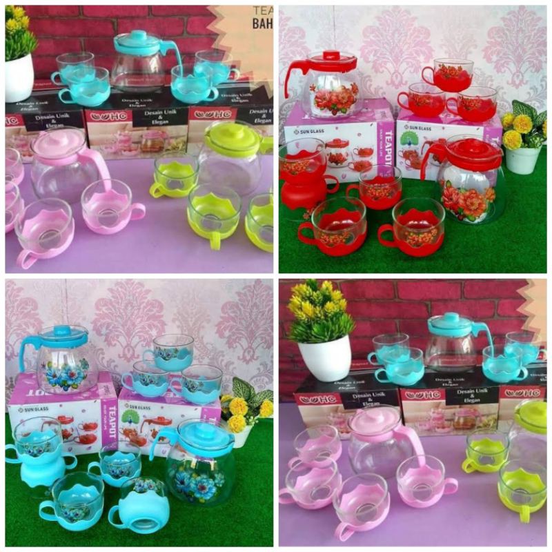 teapot bunga dan polos lucu/teko beling