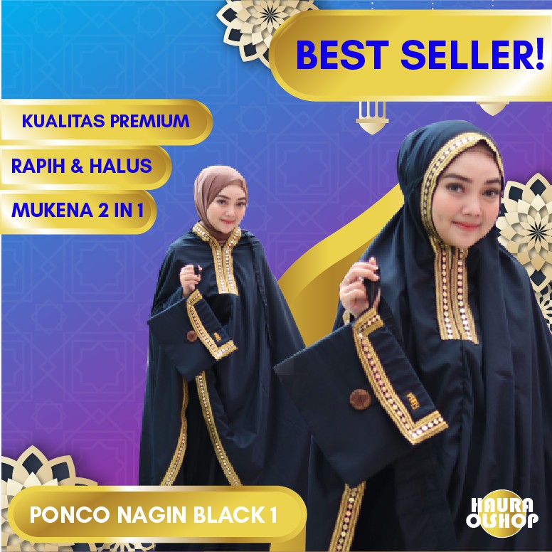 Mukena Dewasa Kekinian Ponco Nagin Black 1 Cantik Mewah Mukenah Dewasa Katun Jumbo Travel Traveling 