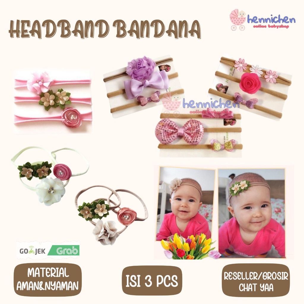 3 Pcs Flower Pearl Headband set Bandana Balita BABY AVENE