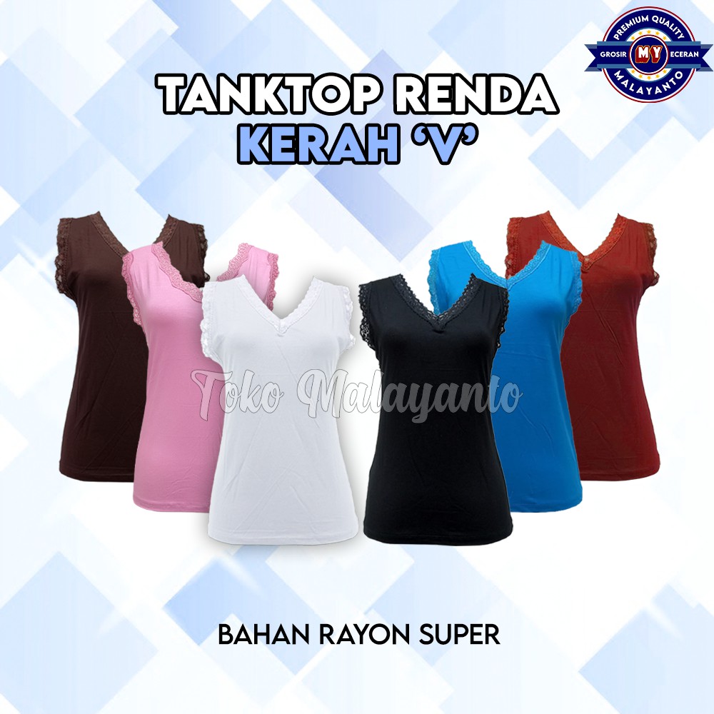 Tank Top Renda Kerah V Polos Warna Ukuran All size Ready Stok!!-2
