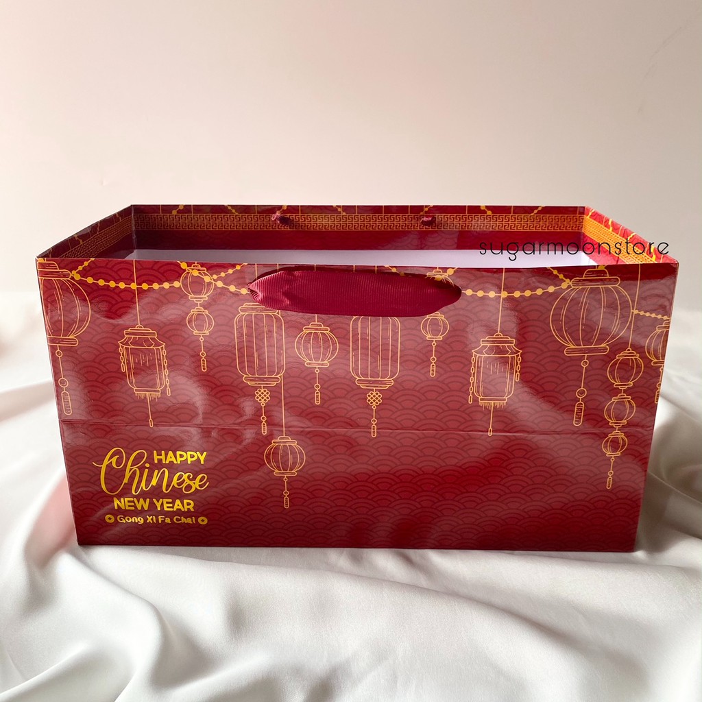 Paper Bag Imlek 30x15x16cm CNY Sincia Chinese New Year Kantong Tas Box Kotak Kue Lapis Bolu Hampers