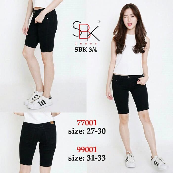 Unik SIZE 27 30  SBK 77001   CELANA JEANS 3PER4   CELANA PENDEK JEANS   Hitam  27 Diskon
