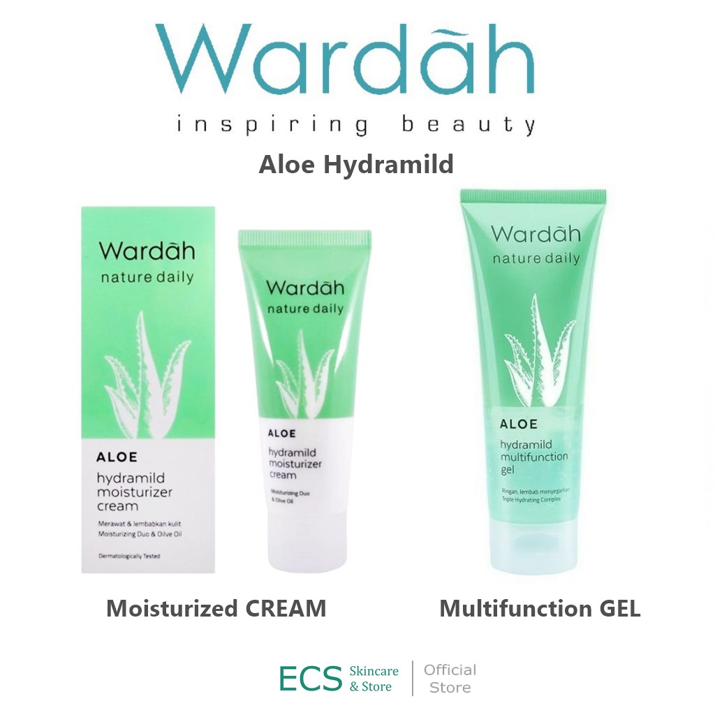 Wardah Nature Daily ALOE HYDRAMILD Moisturizer Cream 40 ml / Multifunction Gel 100 ml - Pelembab Wajah/Badan Dengan Aloe Vera dan Olive Oil - Skincare CTMP Halal BPOM