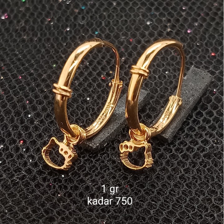 Anting Jipsi Emas 17K Kadar 750 - model jepsi Kitty berat 1 gram - 1005