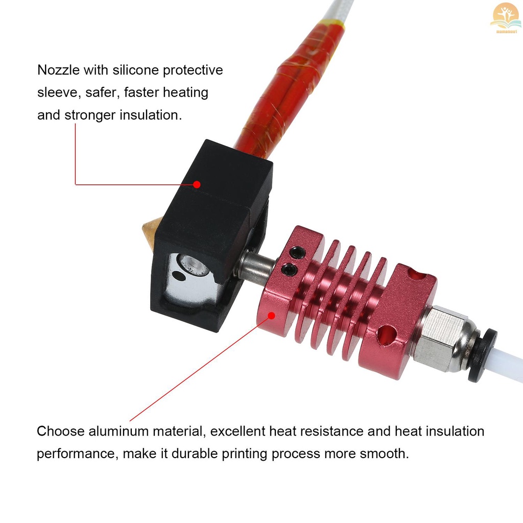 Tronxy 3D Upgrade Parts Assembled MK10 Extruder Hotend Kit with Aluminum Heating Block 0.4mm Nozzle 100K Ohm Thermistor PTFE Tube 24V 50W Compatible with X5SA/X5SAPRO/XY-2PRO 3D Printer