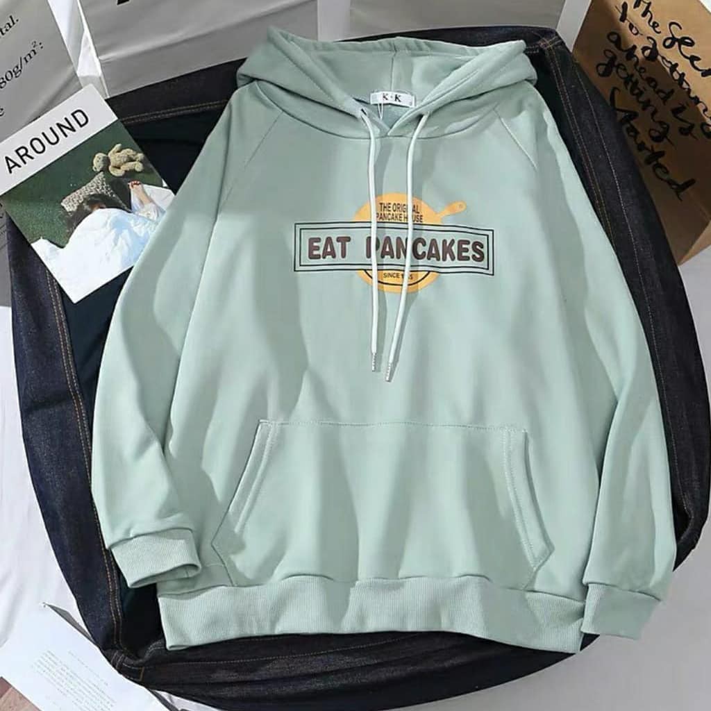 EAT PANCAKES HOODIE WANITA - ATASAN TEBAL PREMIUM