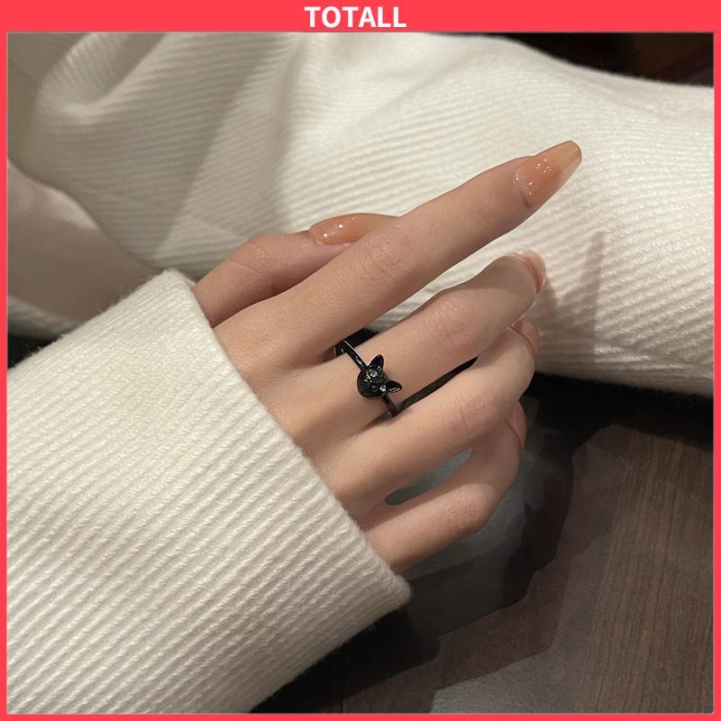 COD Cincin Kucing Hitam Wanita Trendi Desain Niche Cincin Jari Telunjuk Fashion Kepribadian Cincin-Totall