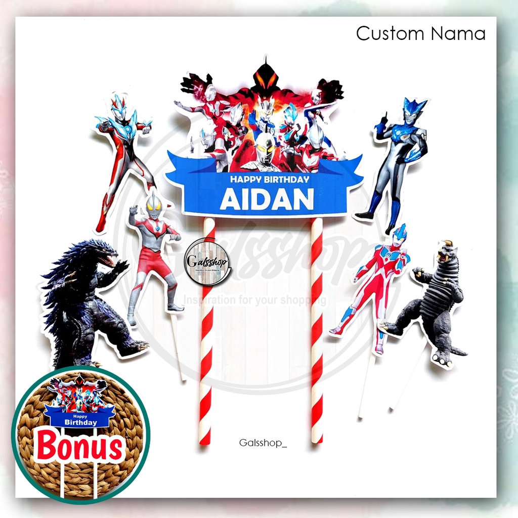 Custom Nama/ Foto / Toppercake Plus Ultramen 2 / Hiasan Kue / Cake Topper
