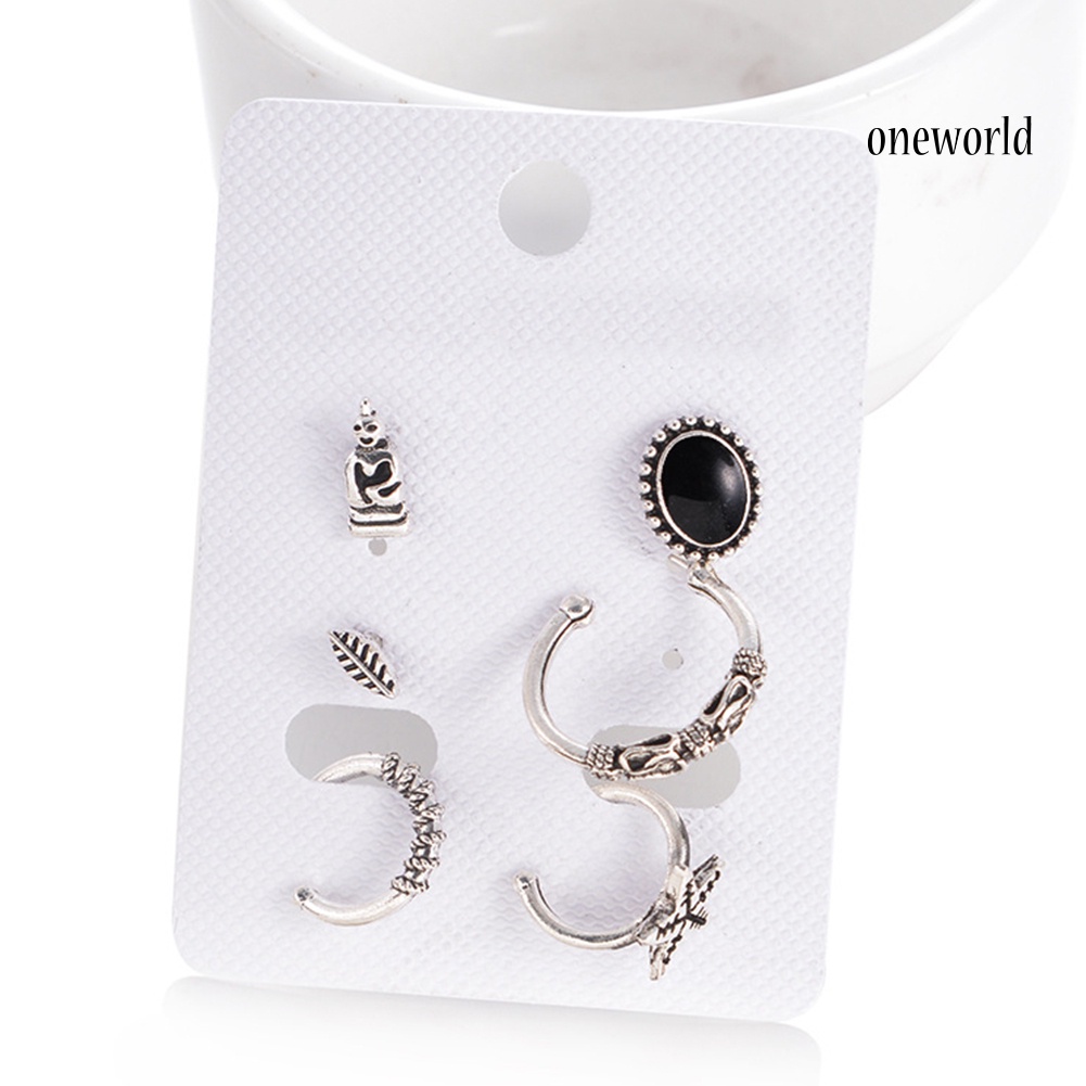 OW@ 6Pcs/Set Bohemian Star Leaf Alloy Ear Stud Clip Earrings Women Jewelry Gift