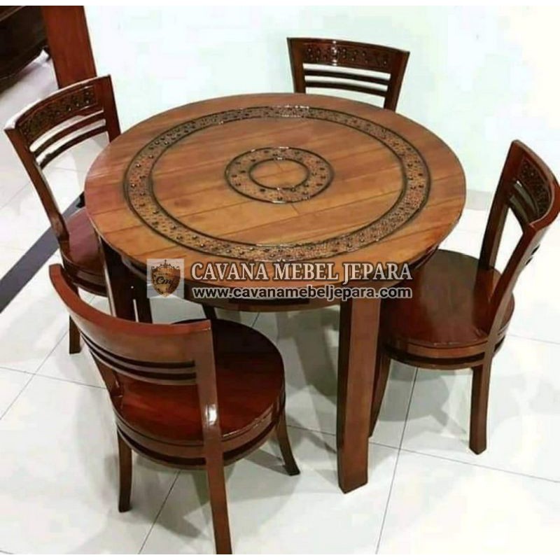 kursi makan kayu jati jepara bulat minimalis