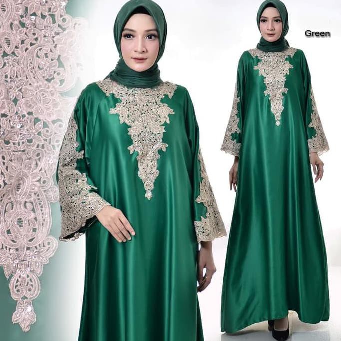 GAMIS MEWAH/ GAMIS PESTA FERROSA HIJAU TURKISH/ GAMIS PESTA BORDIR - Putih PROMO