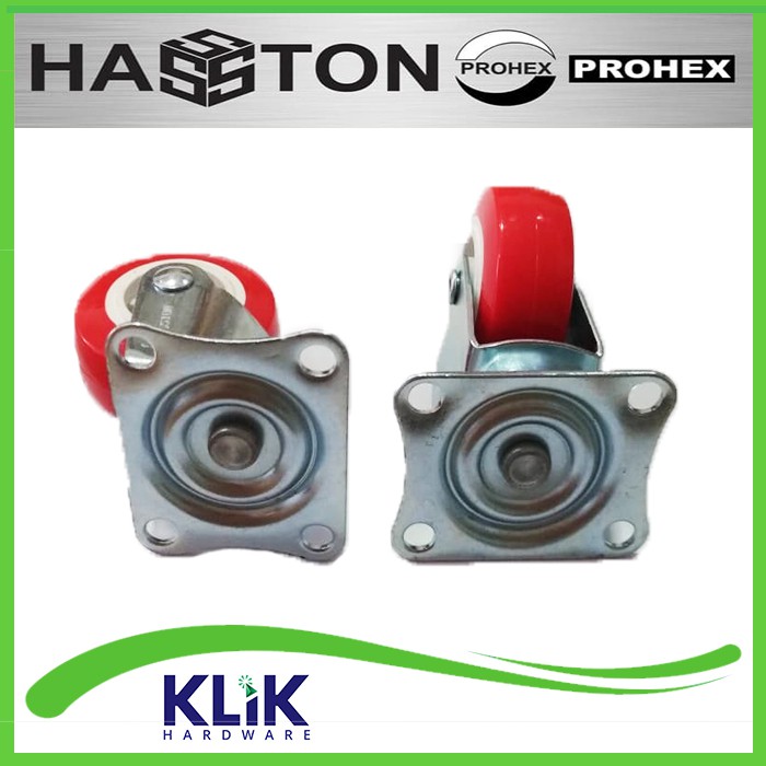 Hasston Prohex Roda Caster Kastor PU Nylon Merah Hidup Putar 2 Inch 50 mm Trolley