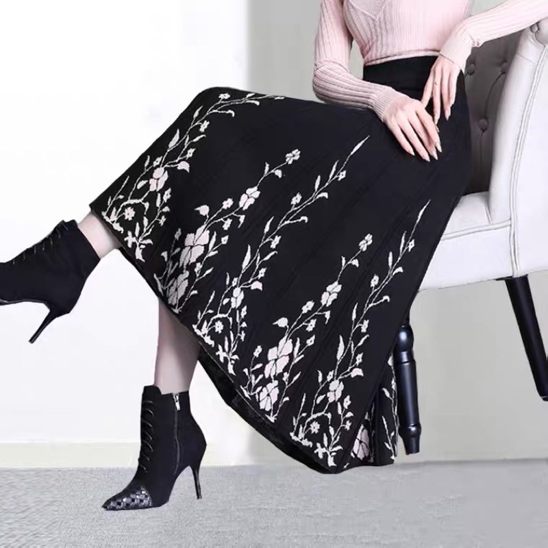 Aurel Floral Knit Skirt / Rok Rajut Wanita Import