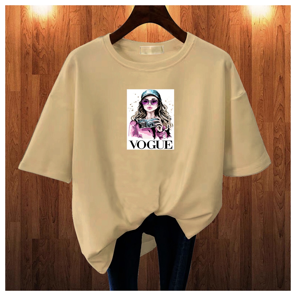 CALVIERO SHOP - BAJU KAOS ATASAN WANITA PRINT VOGUE PINK CAMERA LOGO GALAXY PRINT