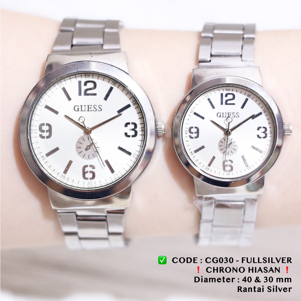 Jam tangan couple tanggal aktif rantai stainless guess CG030