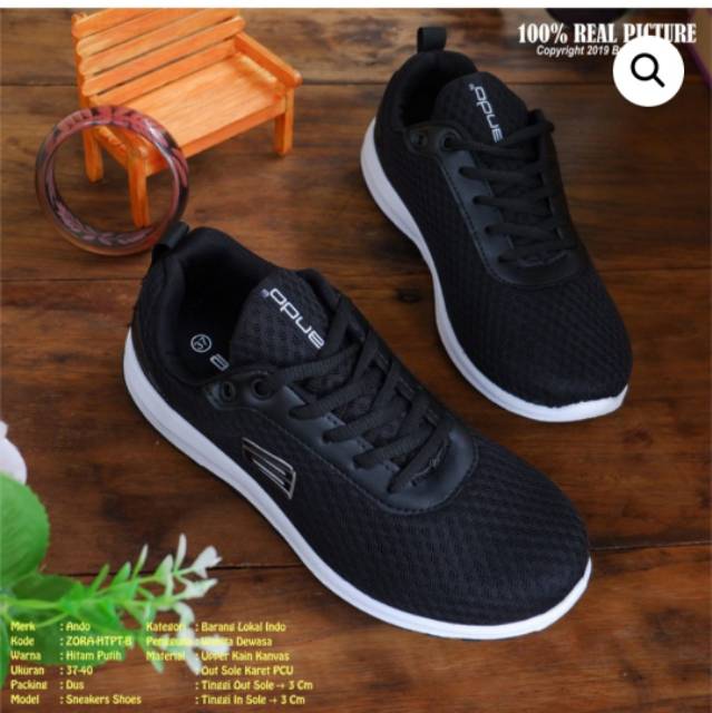 ANDO Sepatu Sekolah Kerja Cewek Cowok Keren Kekinian Spatu Zora Tali Hitam Putih Black White Size 37-40 Original Berkualitas