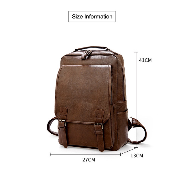 SmallLee Vintage Pria Ransel Tahan Air Khaki PU Kulit Tas Travel Pria Kapasitas Besar Pria Mochila Tas Laptop Remaja Ransel