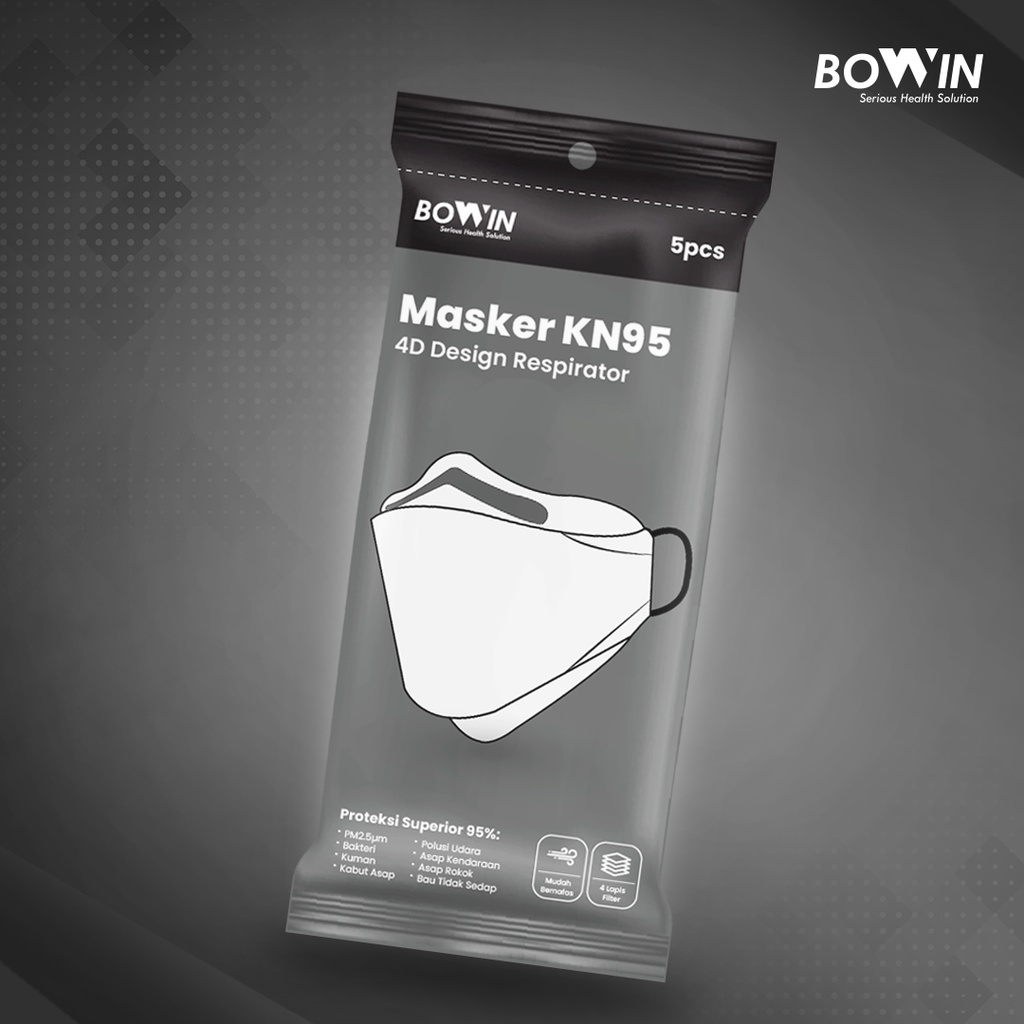 Bowin Masker KN95 4D / KF94 Size Dewasa &amp; Kids AKL KEMENKES RI (Masker Medis /Masker Kesehatan / Masker Polusi / Masker Motor)