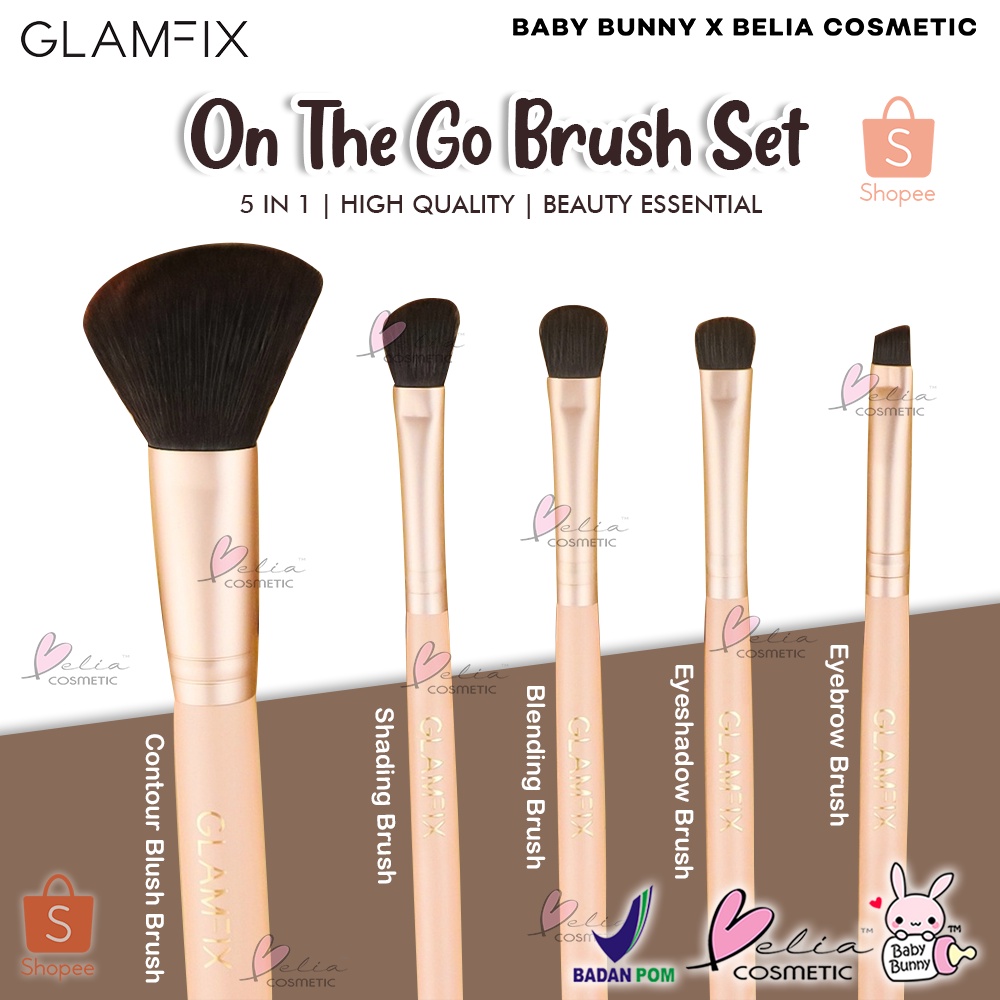 ❤ BELIA ❤ GLAMFIX On The Go Brush Make Up Set 5 Pcs | Brush Kecantikan | Brush Make Up