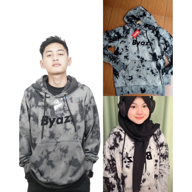 Hoodie Basic Grey Washing Dye Flocking BYAZ ORIGINAL