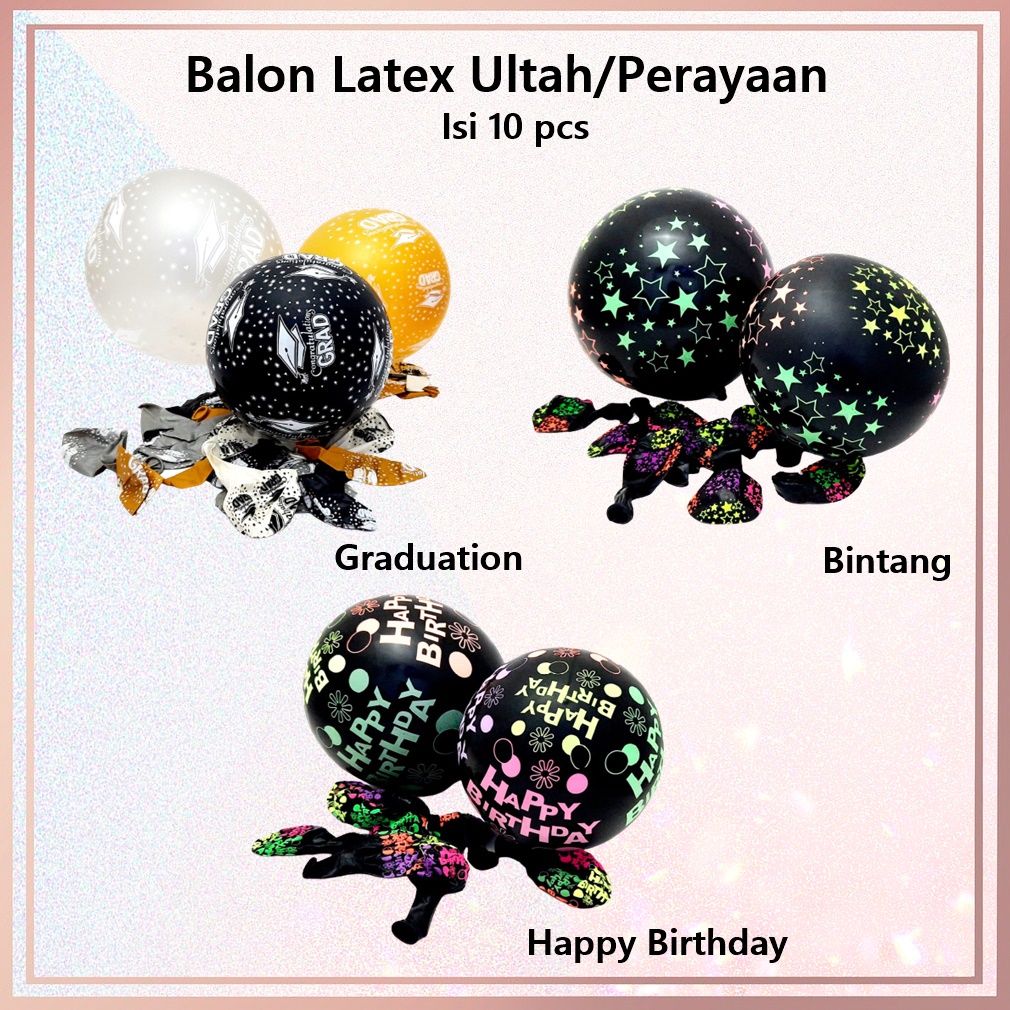 Balon Motif Ulang Tahun/Pesta Isi 10's