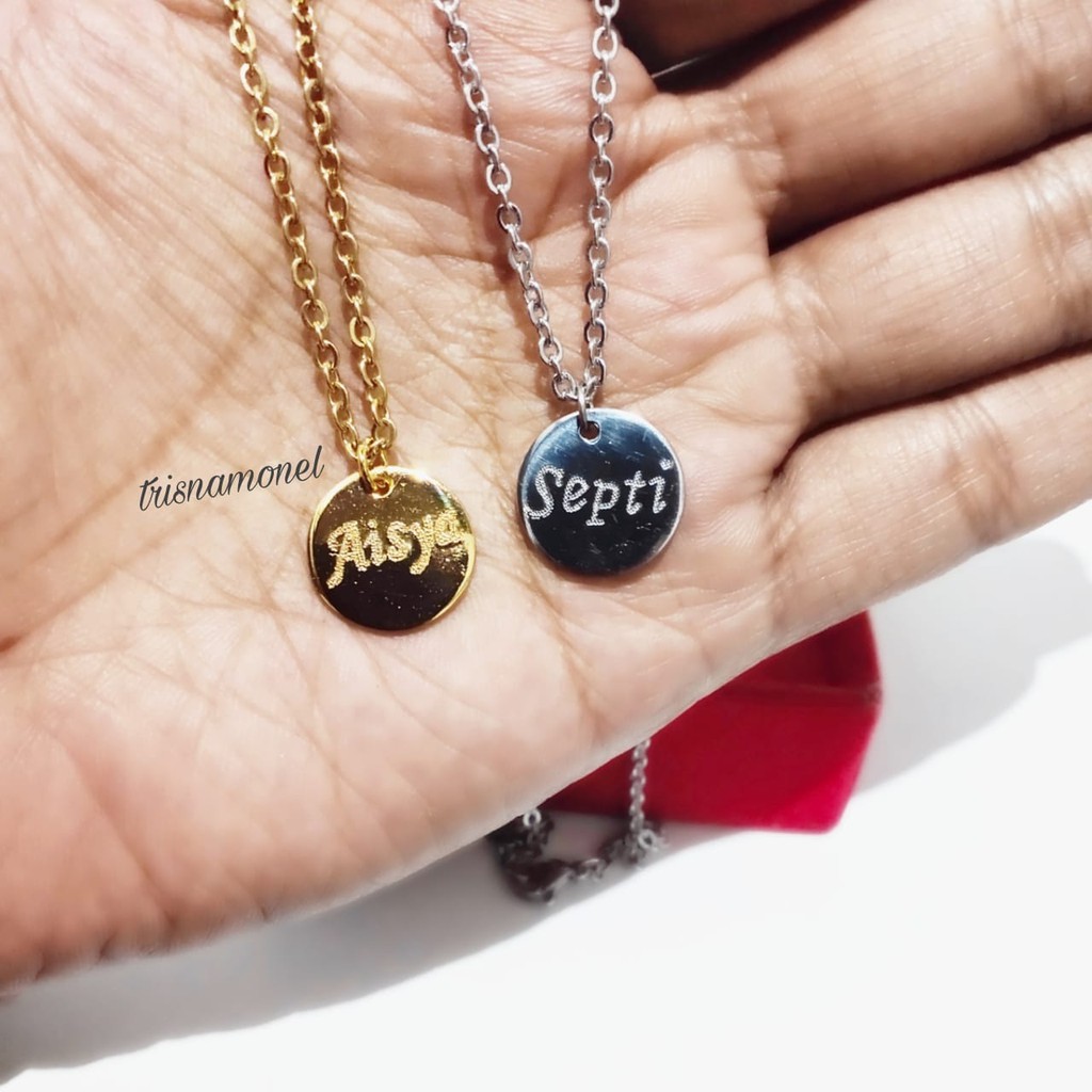 KALUNG NAMA KUNINGAN LAPIS EMAS DAN SILVER MOTIF BULAT