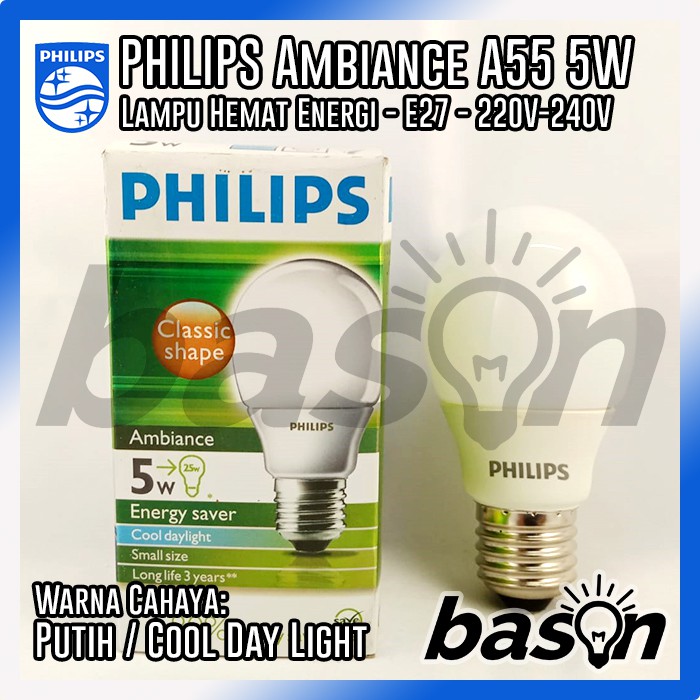 PHILIPS Ambiance A55 5W E27 - Lampu Hemat Energi - Putih atau Kuning