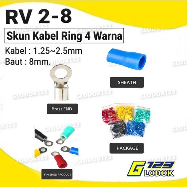 Terminal Kabel Sekun Cable Skun Ring O Bulat Cable Lug Isolasi RV 2-8