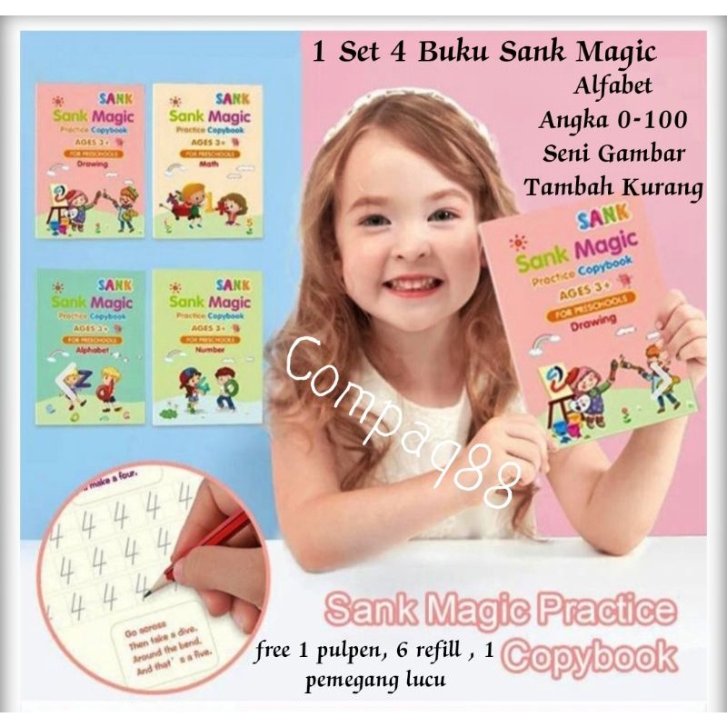 1 set 4 Buku Sank Magic Pratice Book Buku Anak Belajar Menulis Buku Panduan Magic 3D