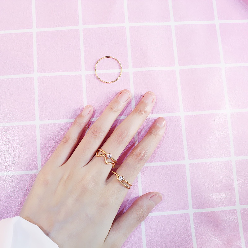 Image of COD Cincin Set style korea cincin titanium wanita Jari Aneka Bentuk Warna Silver #6