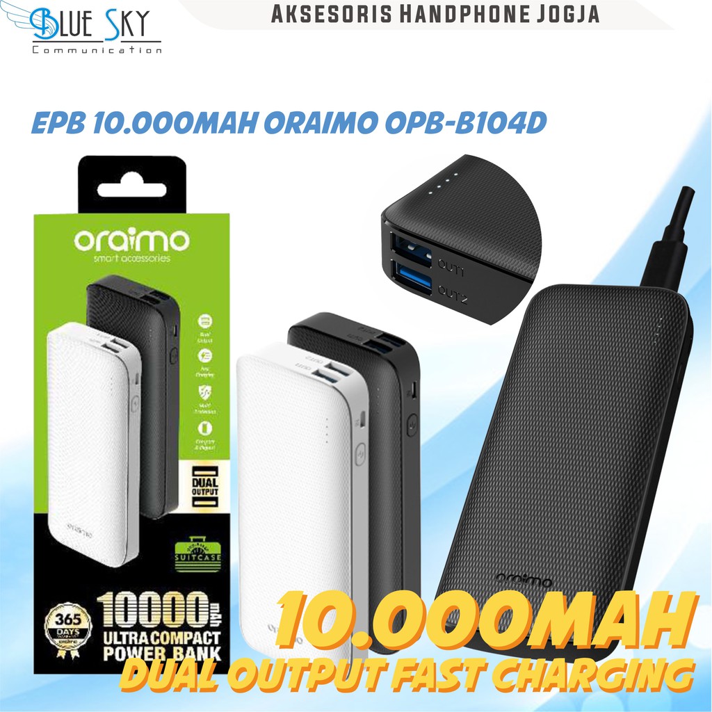 POWERBANK PORTABLE 10000MAH ORAIMO OPB-B104D DUAL USB FAST CHARGING