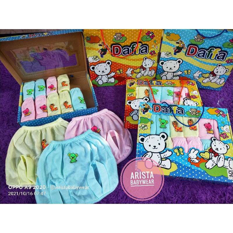 SNI DAFFA - 1lusin/12pcs celana pop bayi polos bordir packing BOX Lucu