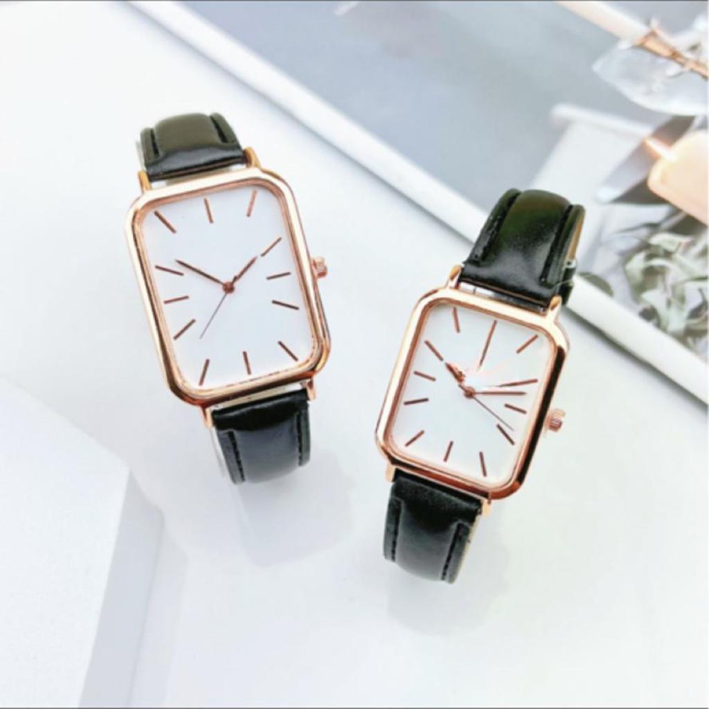 { KWS }  COD✅ JAM TANGAN COUPLE PASANGAN PRIA WANITA Persegi Panjang Strap Kulit DE-1229