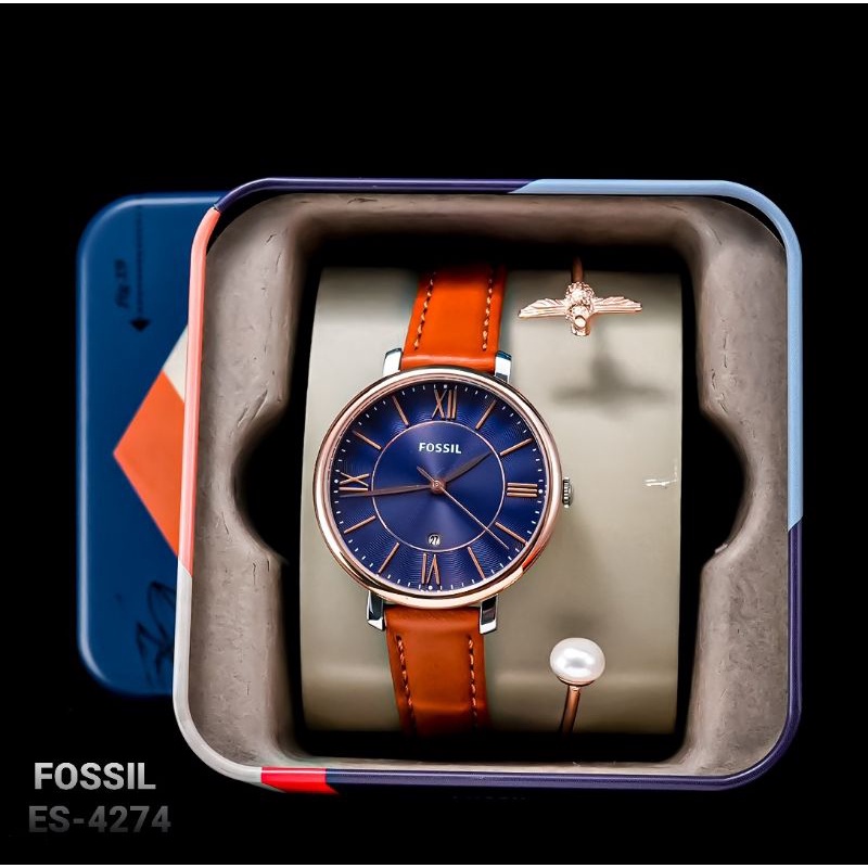Jam Tangan Wanita Merk Fossil Jaqueline Leathers Free Gelang dan Box