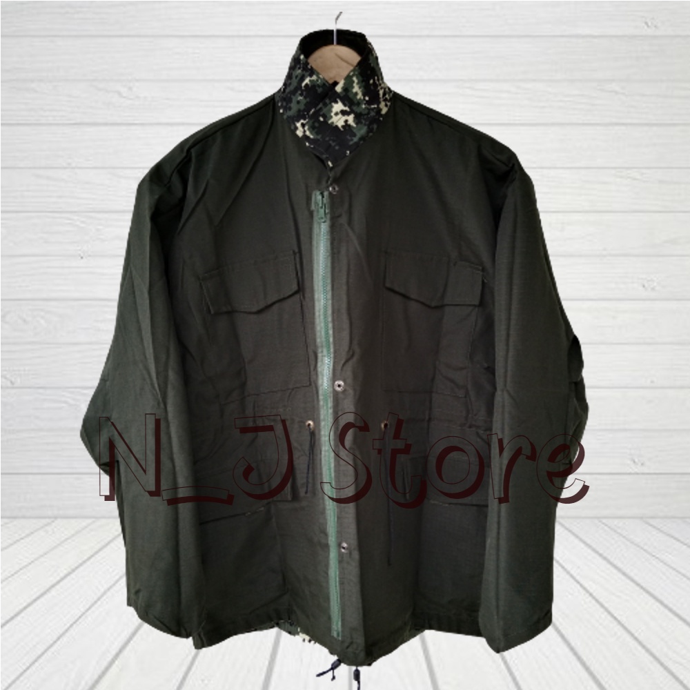 BIG SIZE (M-4XL) Jaket Pria Semi Parka Army Bolak Balik Loreng ACUPAT DIGITAL ABU