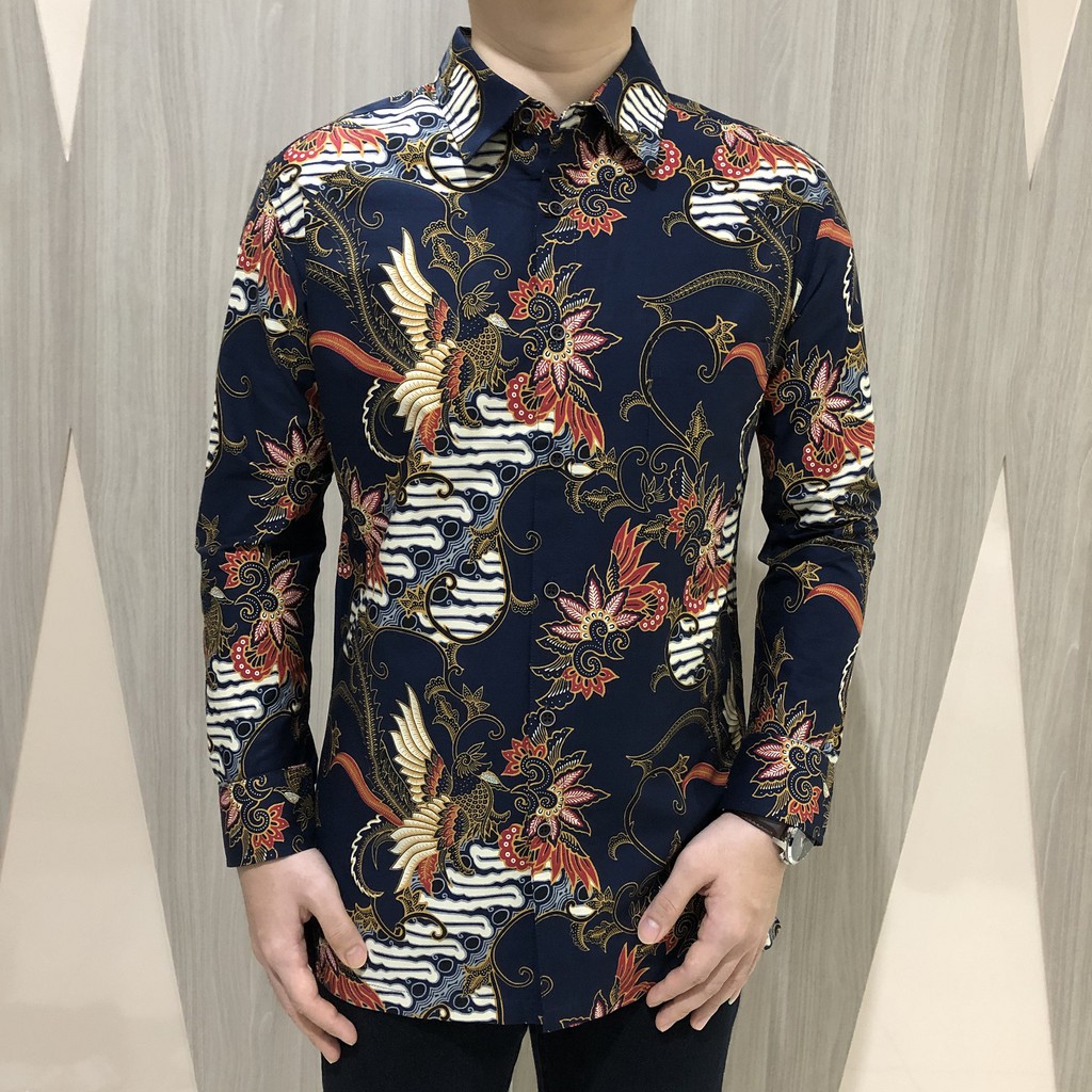 [GRIDLINE - LS072 Dark Navy &amp; Midnight Black - LS096 Black] Baju Kemeja Batik Slimfit Pria Lengan Panjang FULL KATUN Konstruksi 40S  Modern Stylish Elegant Premium Best Seller