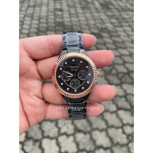 Jam Tangan Alexandre Christie Ac 2900 Original Hitam Rosegold Wanita
